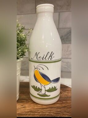 Vintage Egizia Italy Glass Milk Bottle 10" White